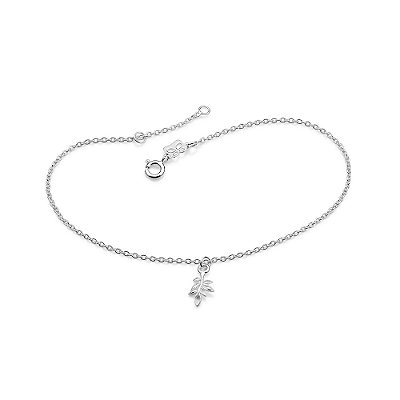 TORNOZELEIRA PRATA 925 COM PINGENTE FOLHAGEM. MED 23CM ROMMANEL 850147
