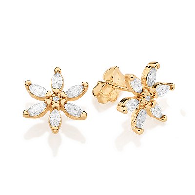 BRINCO FLOR FOLHEADO A OURO COM ZIRCÔNIAS. MED 1,2CM ROMMANEL 527678
