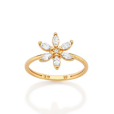 ANEL SKINNY FLOR FOLHEADO A OURO COM ZIRCÔNIAS ROMMANEL 513681