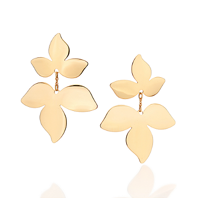 MAXI BRINCO FLOR PÊNDULO FOLHEADO A OURO. MED 5,30CM ROMMANEL 527672