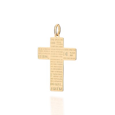 PINGENTE CRUZ FOLHEADO A OURO COM ORAÇÃO DO PAI NOSSO. MED 4CM ROMMANEL 542966