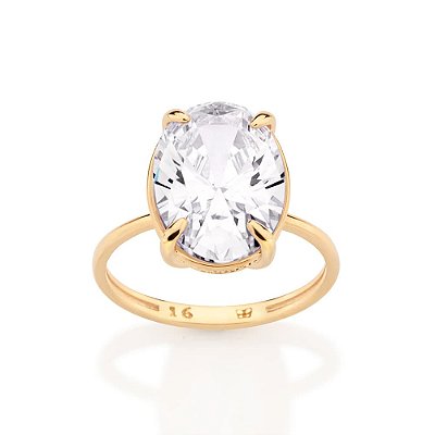 ANEL SOLITÁRIO FOLHEADO A OURO COM ZIRCÔNIA OVAL ROMMANEL 513624