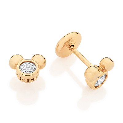 BRINCO BABY FOLHEADO A OURO MICKEY COM ZIRCÔNIA. MED 0,6CM ROMMANEL 527688