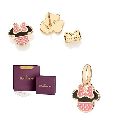 CONJUNTO MINNIE FOLHEADO A OURO PINGENTE + BRINCO INFANTIL + EMBALAGEM ROMMANEL