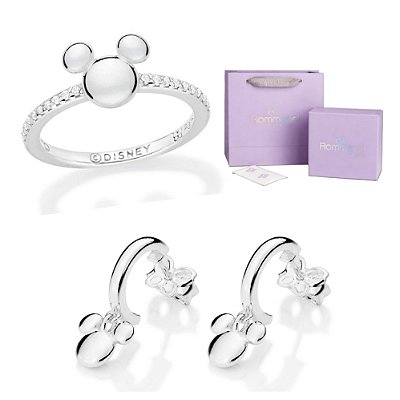 CONJUNTO MICKEY PRATA 925 ANEL SKINNY + ARGOLA + EMBALAGEM ROMMANEL