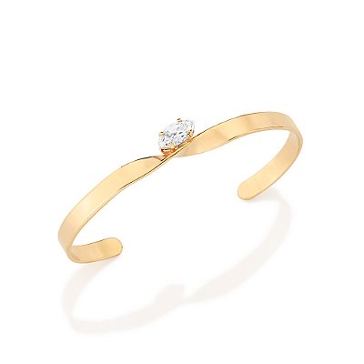 BRACELETE ARO TORCIDO FOLHEADO A OURO COM ZIRCÔNIA NAVETE. MED 6CM DE DIÂMETRO ROMMANEL 552274