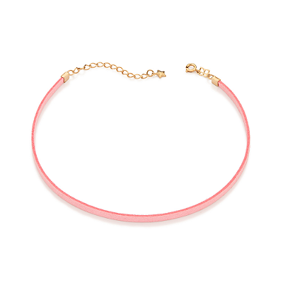 GARGANTILHA CHOKER FOLHEADO A OURO COURO SINTÉTICO ROSA. MED 42CM ROMMANEL 532711
