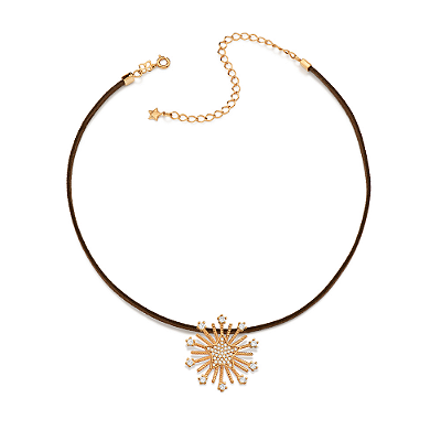 CHOKER ESTRELA FOLHEADO A OURO DE COURO SINTÉTICO COM ZIRCÔNIAS. MED 45CM ROMMANEL 532706
