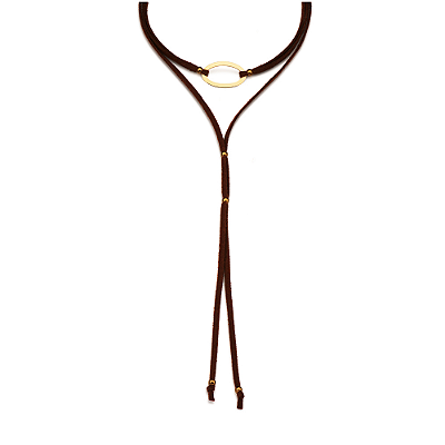 GARGANTILHA CHOKER GRAVATA FOLHEADO A OURO DE COURO SINTÉTICO. MED 68CM ROMMANEL 532702