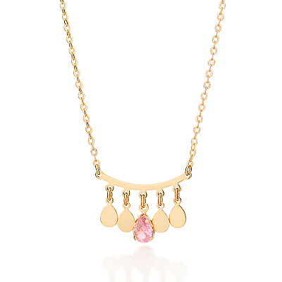 GARGANTILHA GOTAS FOLHEADO A OURO COM ZIRCÔNIA ROSA. MED 42CM ROMMANEL 532697