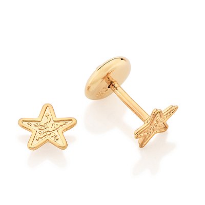 BRINCO ESTRELA TEXTURIZADA FOLHEADO A OURO. MED 0,5CM ROMMANEL 527727