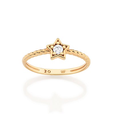 ANEL SKINNY ARO TORCIDO FOLHEADO A OURO ESTRELA COM ZIRCÔNIA ROMMANEL 513694