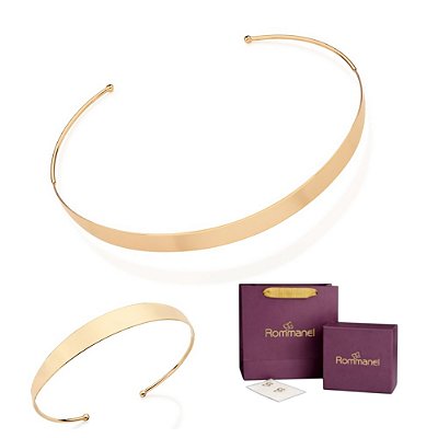 CONJUNTO ARO LISO FOLHEADO A OURO GARGANTILHA CHOKER + BRACELETE + EMBALAGEM ROMMANEL