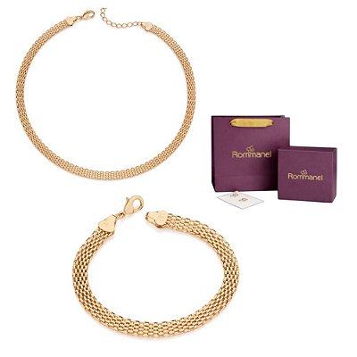CONJUNTO FIO ESTEIRA GARGANTILHA 42CM + PULSEIRA 18CM FOLHEADO A OURO + EMBALAGEM ROMMANEL