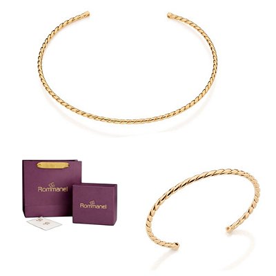 CONJUNTO ARO TORCIDO GARGANTILHA CHOKER + BRACELETE FOLHEADO A OURO + EMBALAGEM ROMMANEL