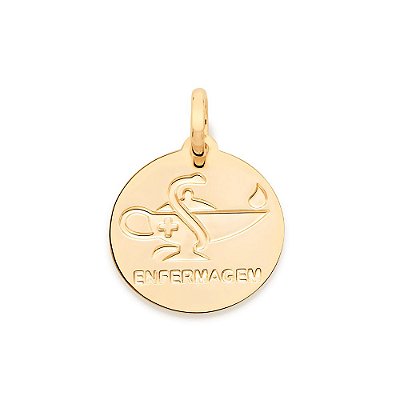 PINGENTE MEDALHA FOLHEADO A OURO PROFISSÃO ENFERMAGEM. MED 2,0CM ROMMANEL 542294