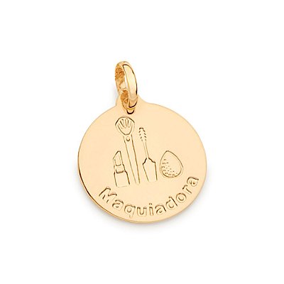 PINGENTE MEDALHA FOLHADO A OURO PROFISSÃO MAQUIADORA. MED 2,0CM ROMMANEL 542380