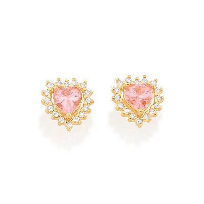 BRINCO FOLHEADO A OURO CORAÇÃO ROSA. MED 1,2CM ROMMANEL 526650