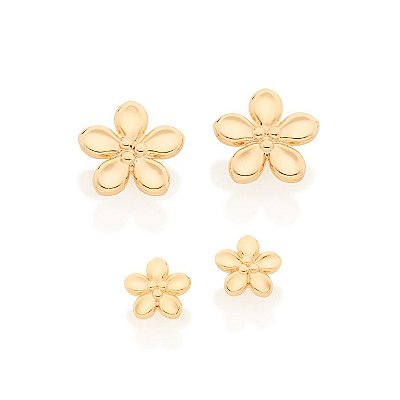 KIT BRINCOS FLORES FOLHEADO A OURO ROMMANEL 526423