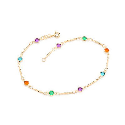 TORNOZELEIRA FOLHEADO A OURO COM CRISTAIS COLORIDOS. MED 25CM ROMMANEL 551605