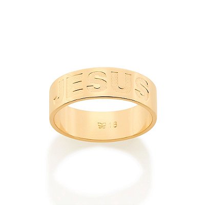 ALIANÇA FOLHEADO A OURO ESCRITO JESUS ROMMANEL 512975