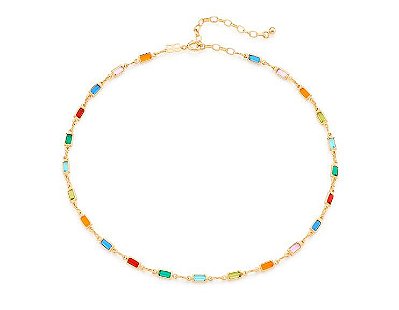 GARGANTILHA CHOKER FOLHEADO A OURO COM CRISTAIS COLORIDOS. MED 40CM ROMMANEL 531882