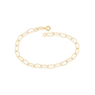 PULSEIRA FOLHEADO A OURO ELOS CORAÇÕES VAZADOS. MED 19CM ROMMANEL 550683