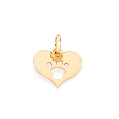 PINGENTE FOLHEADO A OURO CORAÇÃO COM DESENHO DE PATA DE CACHORRO. MED 1,4CM ROMMANEL 542074