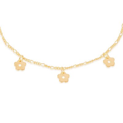 TORNOZELEIRA FOLHEADO A OURO FLORES. MED 25CM ROMMANEL 550623
