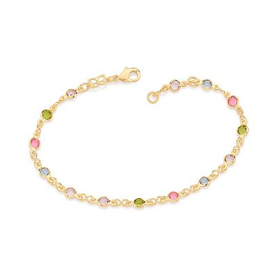 PULSEIRA FOLHEADO A OURO COM PEDRAS COLORIDAS. MED 19CM ROMMANEL 550667