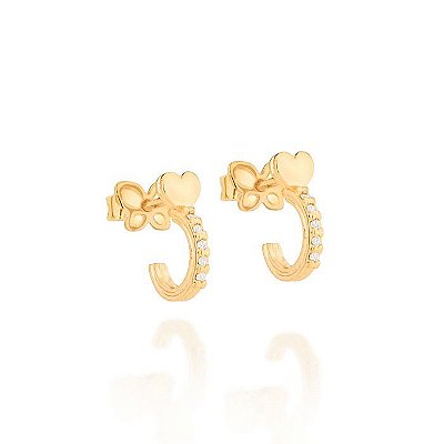 ARGOLA FOLHEADO A OURO CORAÇÃO COM ZIRCÔNIAS. MED 1,10CM ROMMANEL 526446