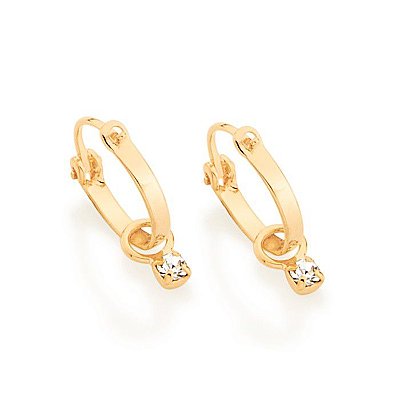 ARGOLA INFANTIL FOLHEADO A OURO COM ZIRCÔNIA PENDURADO. MED 1,3CM ROMMANEL 522959