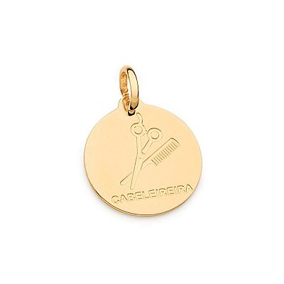 PINGENTE MEDALHA FOLHEADO A OURO FORMADO PROFISSÃO CABELEREIRA. MED 2,0CM ROMMANEL 542326