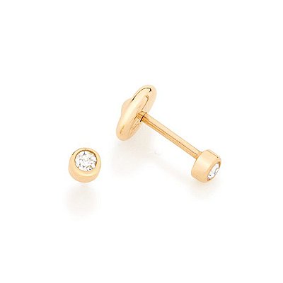 BRINCO SOLITÁRIO INFANTIL FOLHEADO A OURO COM ZIRCÔNIA. MED 0,2MM ROMMANEL 523018