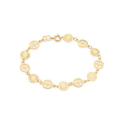 PULSEIRA FOLHEADO A OURO PEÇAS REDONDAS DIAMANTADAS. MED 18CM ROMMANEL 551200