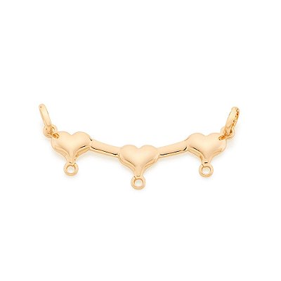 PINGENTE CANGA FOLHEADO A OURO COM TRÊS CORAÇÕES. MED 1CM ROMMANEL 541322