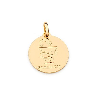 PINGENTE MEDALHA FOLHEADO A OURO PROFISSÃO FARMÁCIA. MED 2,0CM ROMMANEL 542334