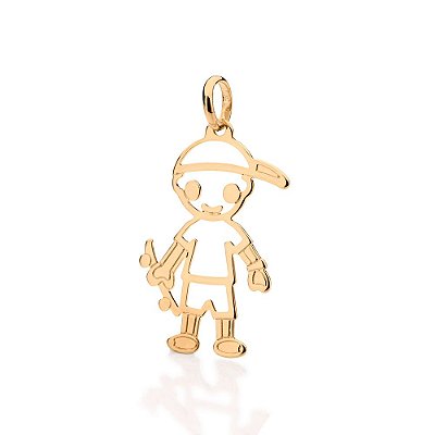 PINGENTE MENINO FOLHEADO A OURO COM BONÊ E SKATE. MED 3,1CM ROMMANEL 541305