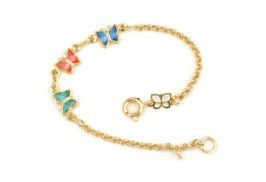 PULSEIRA INFANTIL FOLHEADO A OURO COM BORBOLETAS COLORIDAS. MED 14CM ROMMANEL 550680