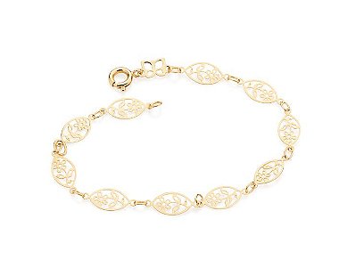 PULSEIRA INFANTIL FOLHEADO A OURO COM FLORES VAZADAS. MED 16CM ROMMANEL 551234
