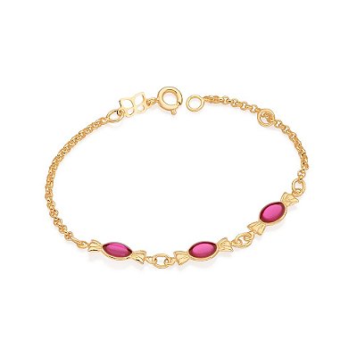 PULSEIRA INFANTIL FOLHEADO A OURO BOMBONS ROSA ESCURO. MED 16CM ROMMANEL 550949