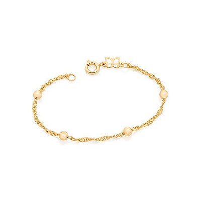 PULSEIRA INFANTIL FOLHEADO A OURO FIO CINGAPURA COM BOLAS OCAS. MED 14CM ROMMANEL 551392