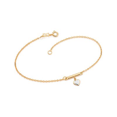 TORNOZELEIRA FOLHEADO A OURO CORAÇÃO COM APLIQUE DE RHODIUM. MED 23/25CM ROMMANEL 550354