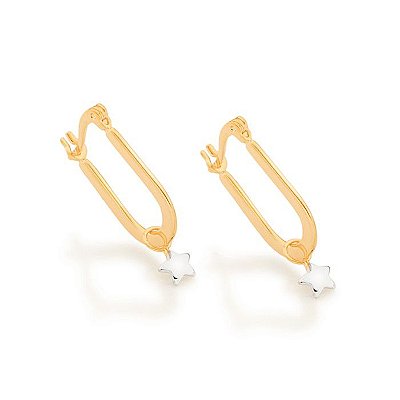 ARGOLA OVAL FOLHEADO A OURO COM ESTRELA EM RHODIUM. MED 2,2CM ROMMANEL 522139