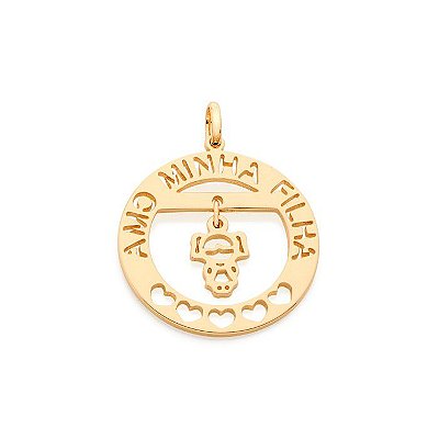 PINGENTE FOLHEADO A OURO AMO MINHA FILHA. MED 3CM ROMMANEL 542090