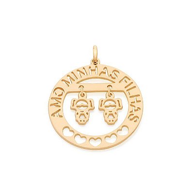 PINGENTE FOLHEADO A OURO AMO MINHAS FILHAS. MED 3,4CM ROMMANEL 542076
