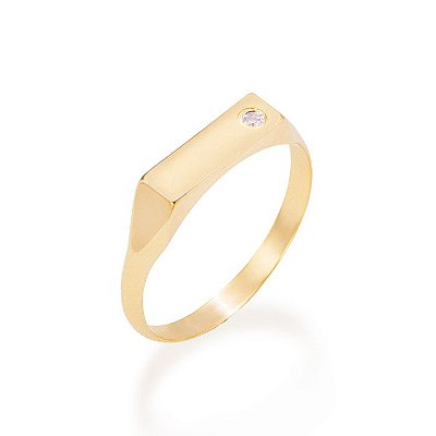 ANEL RETANGULAR FOLHEADO A OURO COM 1 ZIRCÔNIA ROMMANEL 512937