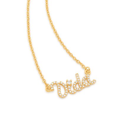 GARGANTILHA FOLHEADO A OURO ESCRITO VIDA, COM ZIRCÔNIAS. MED 45CM ROMMANEL 532080