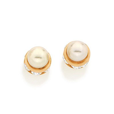 BRINCO FOLHEADO A OURO COM PÉROLAS E CRISTAIS. MED 0,6CM ROMMANEL 524070