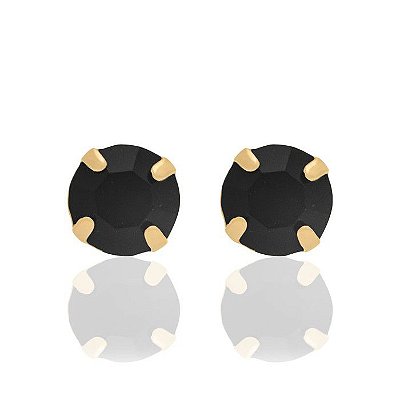 BRINCO SOLITÁRIO FOLHEADO A OURO COM CRISTAL PRETO. MED 4MM ROMMANEL 525029